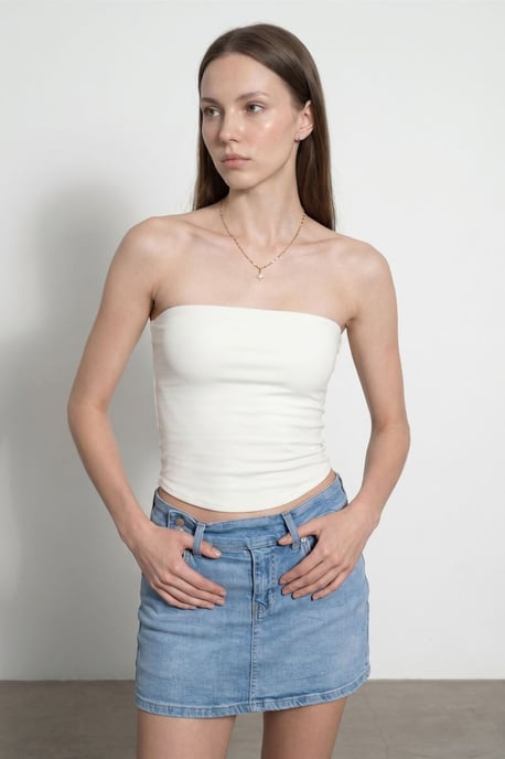 Dames Strapless Crop Bandeau Top - Image 3