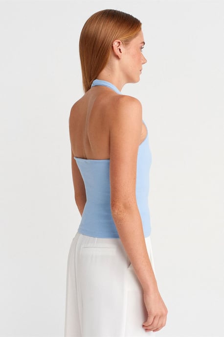Crop Halterneck Ribbed Blouse With Stone Detail - Image 2
