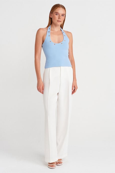 Crop Halterneck Ribbed Blouse With Stone Detail - Image 4