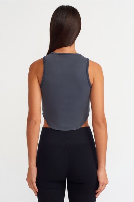 Dames Geribde Crop Blouse Met Knopen - Image 2