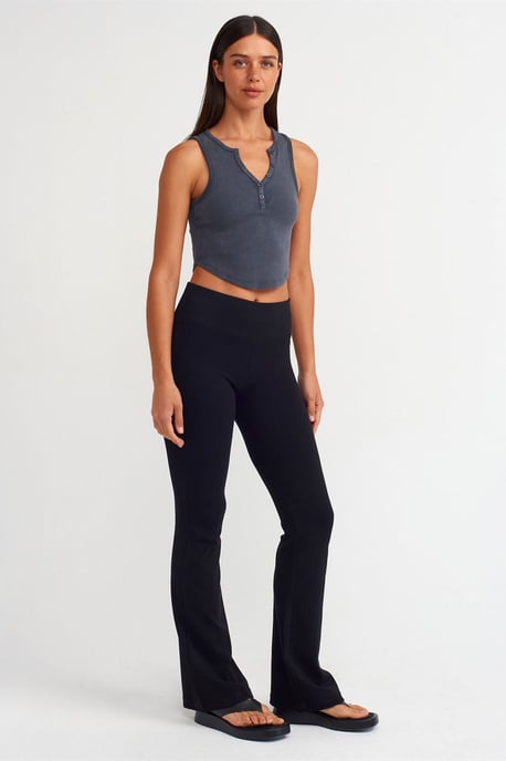 Dames Geribde Crop Blouse Met Knopen - Image 3