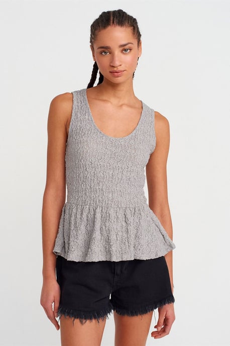 Texturerad Spets Peplum Blus - Image 1