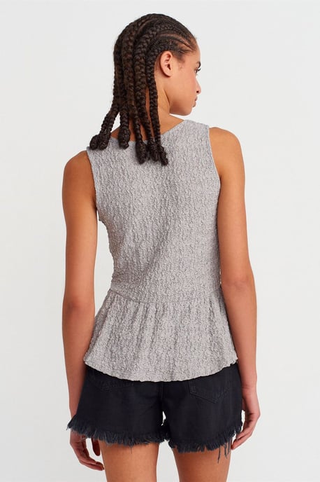 Texturerad Spets Peplum Blus - Image 2