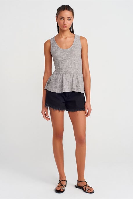 Texturerad Spets Peplum Blus - Image 4