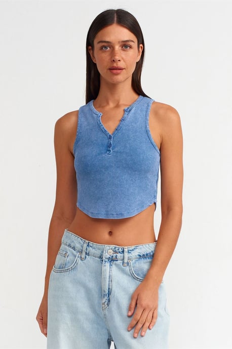 Dames Geribbelde Crop Blouse met Knopen - Image 1