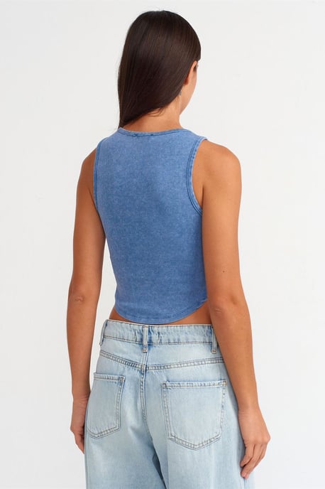 Dames Geribbelde Crop Blouse met Knopen - Image 2