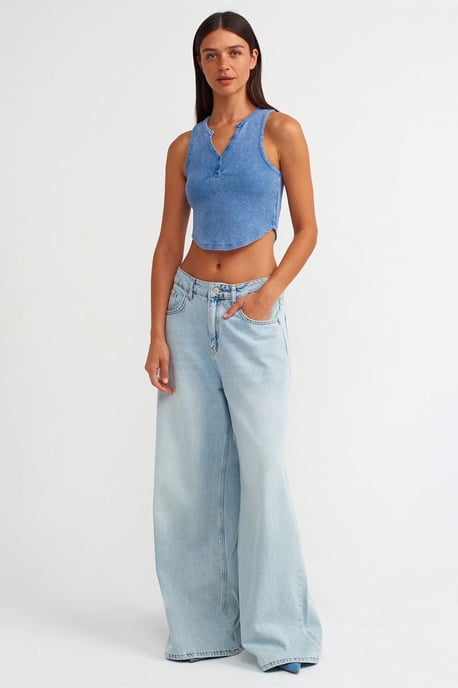 Dames Geribbelde Crop Blouse met Knopen - Image 3