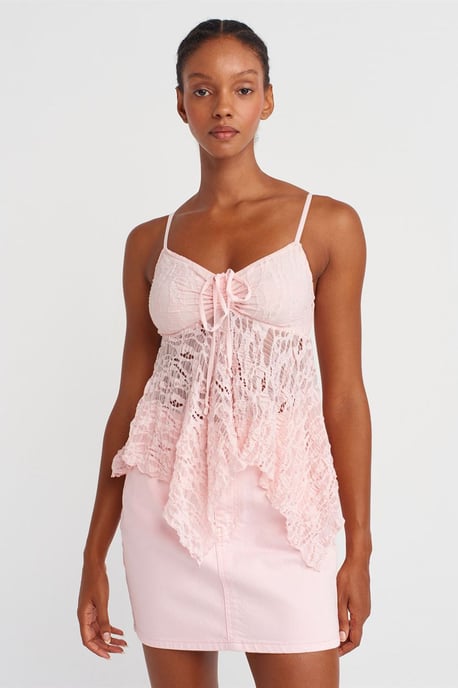 Spetsfyrkantig halsband med knytframsidé Blus - Image 3