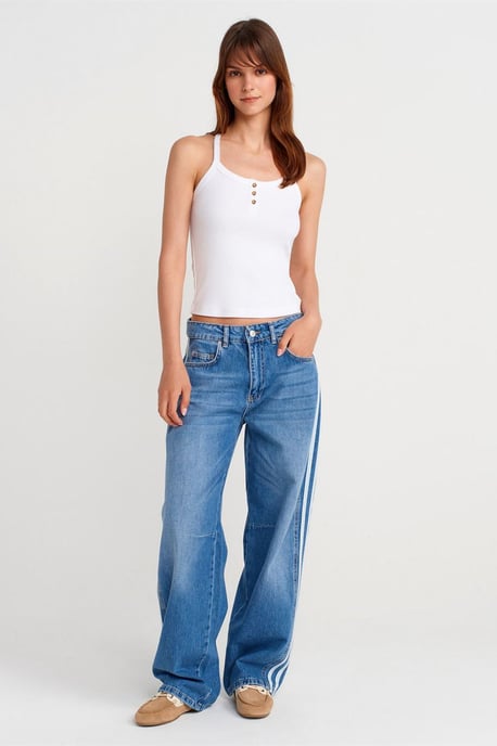 Smal Passform Ribbad Stickad Camisole Blus - Image 4