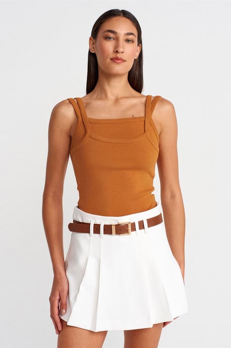 Ribbed Sleeveless Square-neck Blouse - Image 1