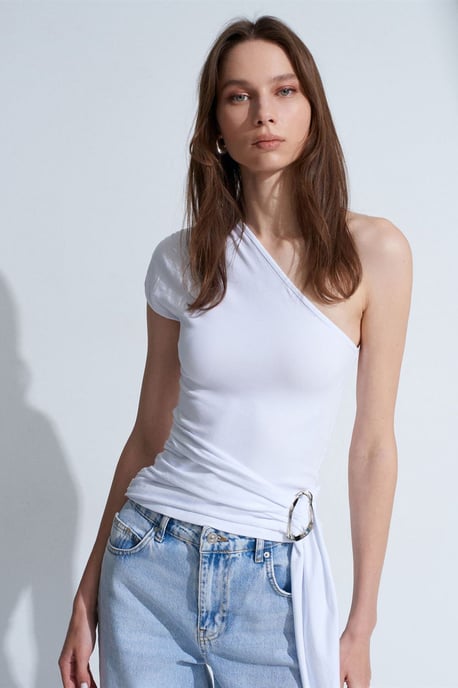 Slim Fit Off-Shoulder Jerzy Blouse met Strikdetail - Image 4