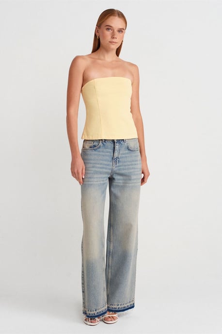 Strapless Getailleerde Peplum Blouse - Image 4