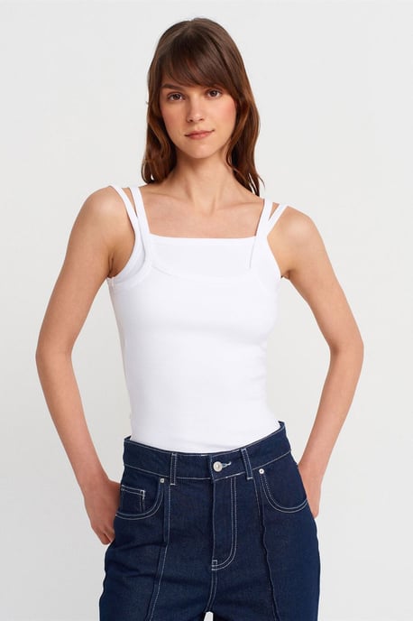 Ribbed Sleeveless Square-neck Blouse - Image 1