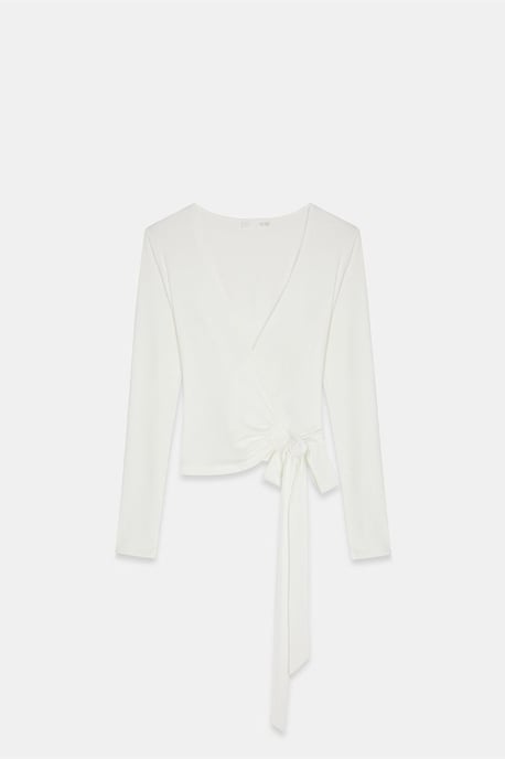 Damers Crop Wrap Blus med Knutdetalj - Image 5