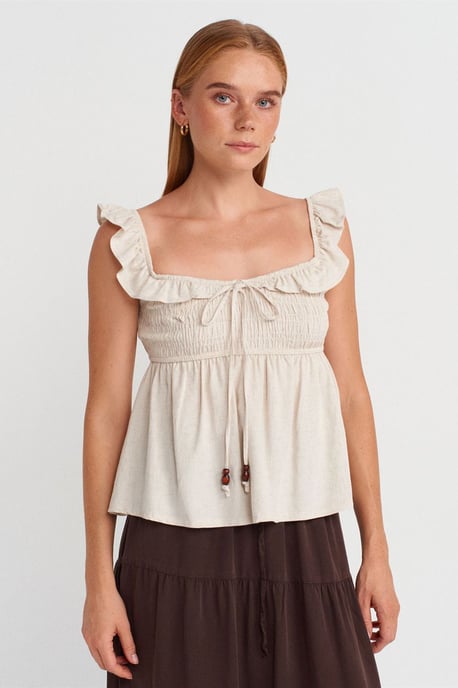 Mouwloze Blouse met Vierkante Hals en Strikvoorkant - Image 1