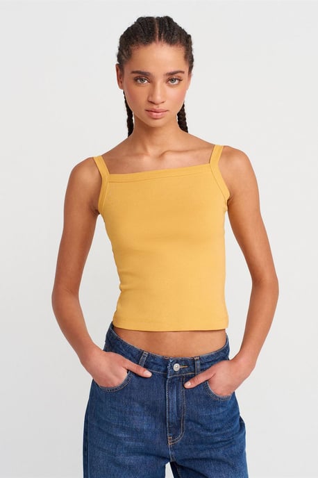 Ribbed Cotton Square-Neck Cami Blouse - Image 1
