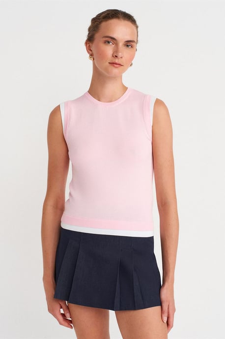Sleeveless Ribbed Knit Shell Top - Image 1