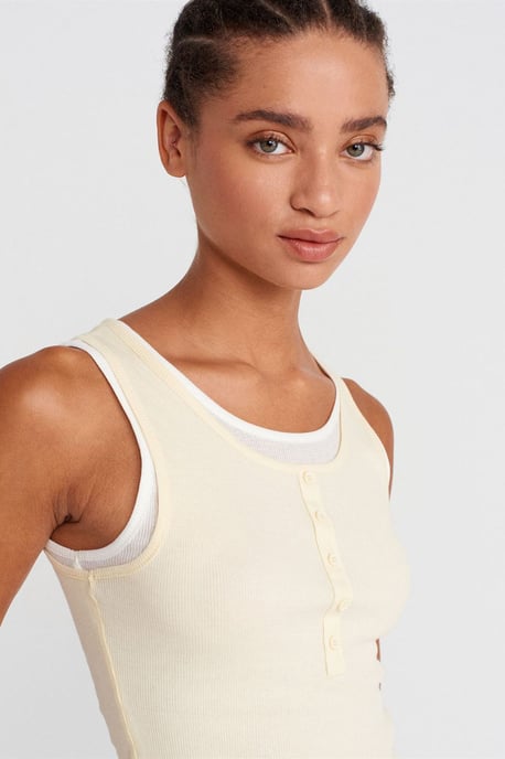Katoenen Geribbelde Mouwloze Knop Blouse - Image 3