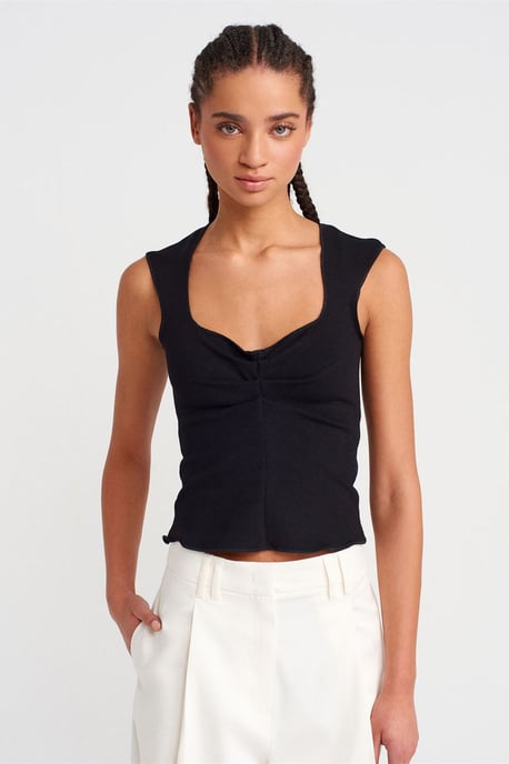Aangesloten Mouwloze Crop Blouse met Vierkante Hals - Image 1