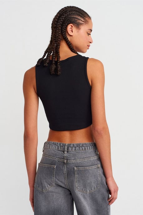 Dames Geribbelde Crop Blouse Met Knopen - Image 2