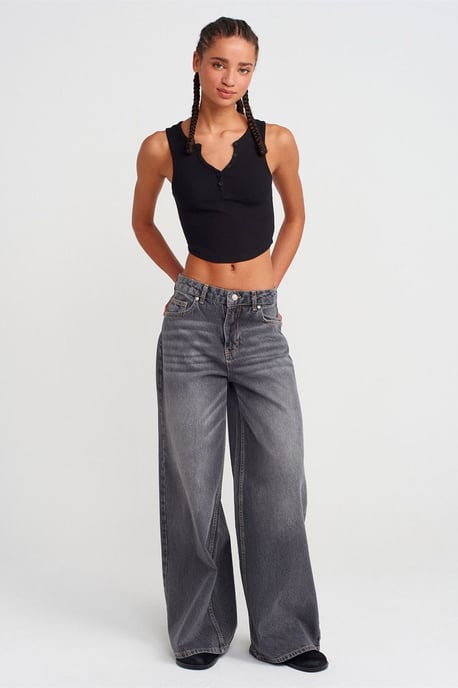 Dames Geribbelde Crop Blouse Met Knopen - Image 4