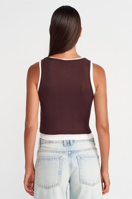 Katoenen Geribbelde Mouwloze Knopen Blouse - Image 2