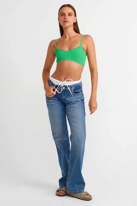 Geribbelde V-hals Crop Bralet Top - Image 3