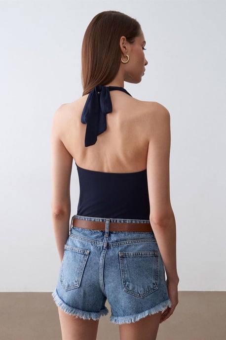 Sleeveless Cowl Neck Tie Blouse - Image 2