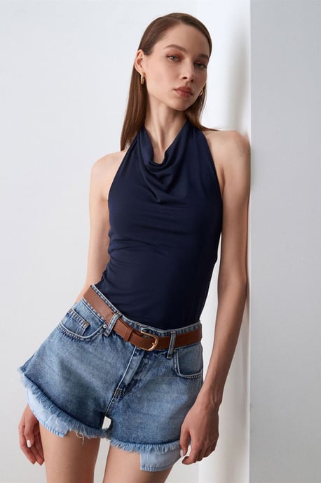 Sleeveless Cowl Neck Tie Blouse - Image 3