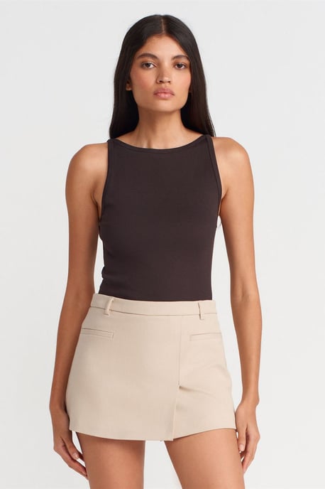 Ribbad Halterneck Slim-Fit Blus - Image 1