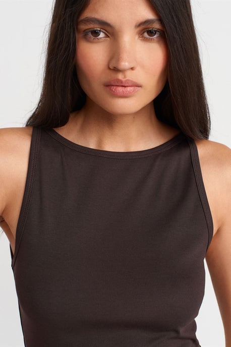 Ribbad Halterneck Slim-Fit Blus - Image 3