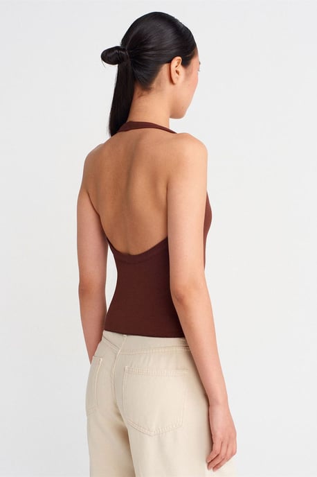 Slim Fit Halterneck Cut-Out Blus - Image 2