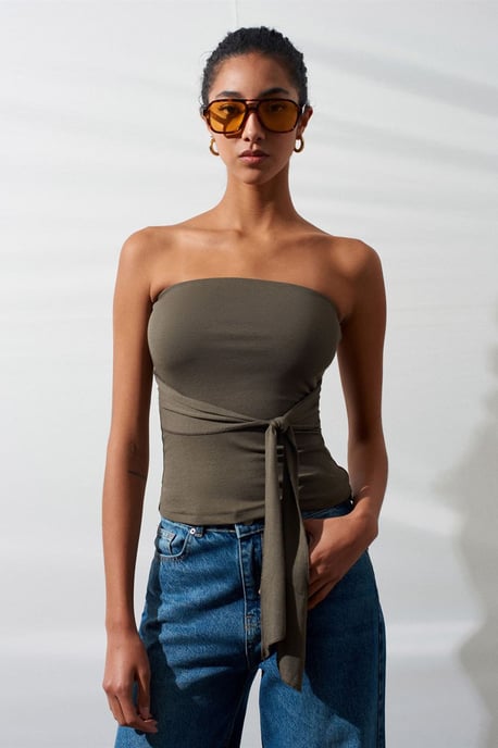 Strapless Slim-Fit Jersey Blouse met Strikdetail - Image 3