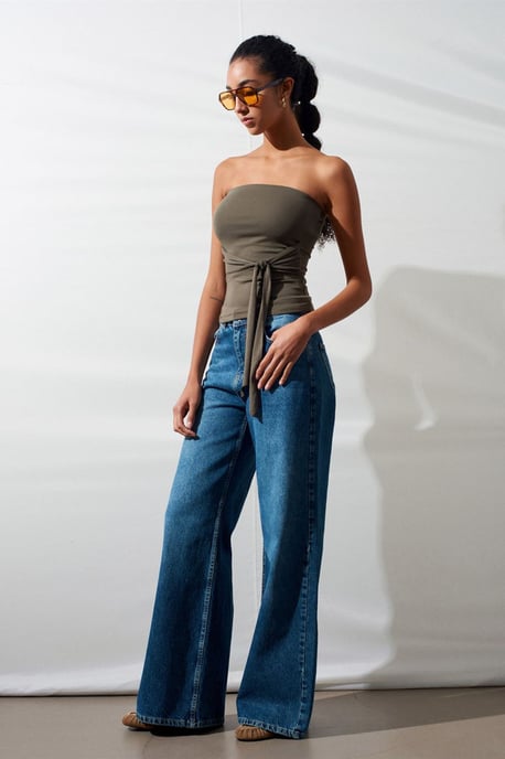 Strapless Slim-Fit Jersey Blouse met Strikdetail - Image 4