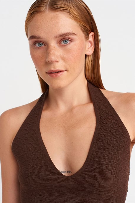 Geribde Halterneck Gebreide Blouse - Image 3
