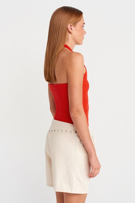 Crop Halterneck Ribbad Blus Med Stendetalj - Image 2
