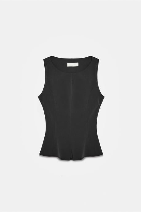Aangesneden Mouwloze Crêpe Peplum Blouse - Image 5