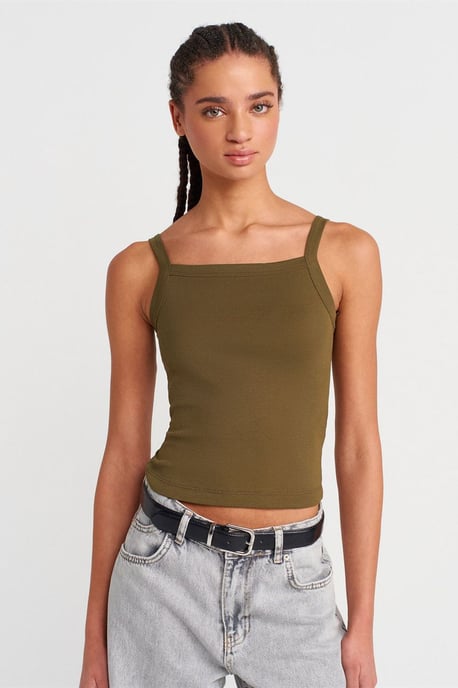 Geribbelde Katoenen Vierkante-Hals Cami Blouse - Image 1