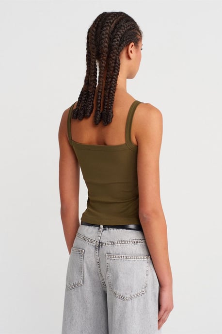 Geribbelde Katoenen Vierkante-Hals Cami Blouse - Image 2