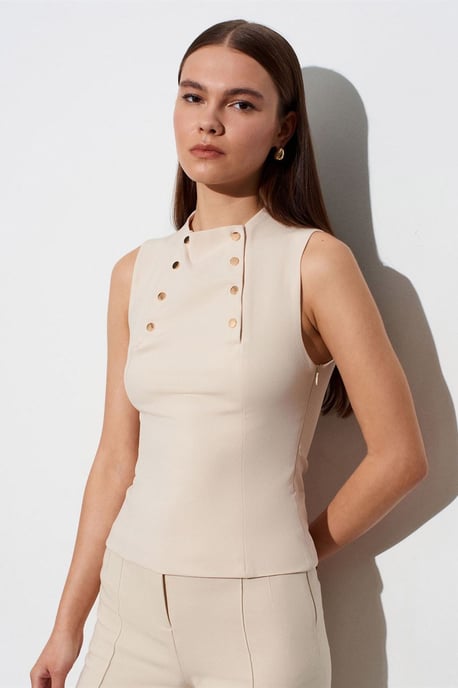 Ärmeless Ribbad Halv-Turtleneck Blus - Image 1