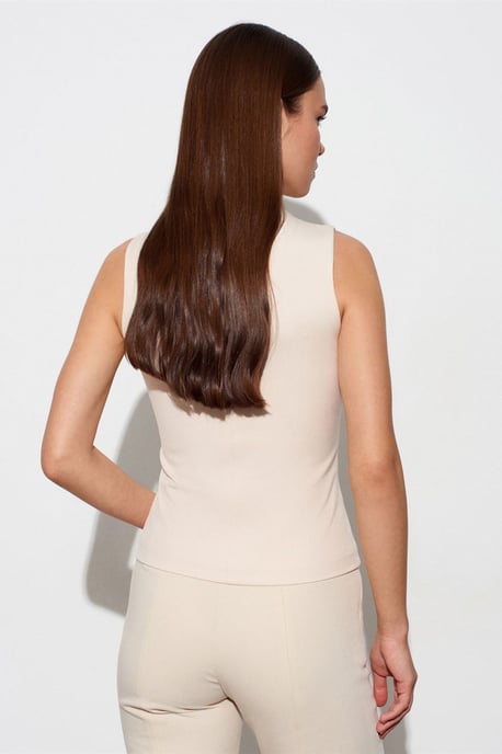 Ärmeless Ribbad Halv-Turtleneck Blus - Image 2