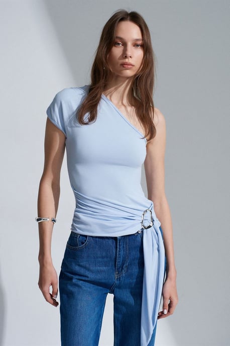 Slim Fit Off-Shoulder Jersey Blouse Met Strikdetail - Image 3