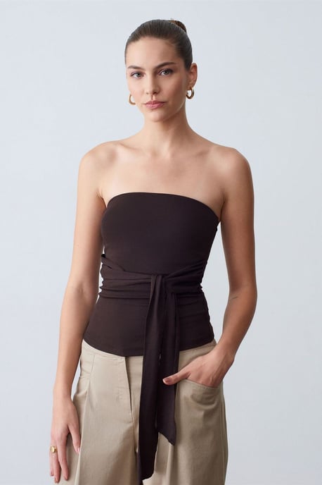 Strapless Slim-Fit Jersey Blouse met Strikdetail - Image 3