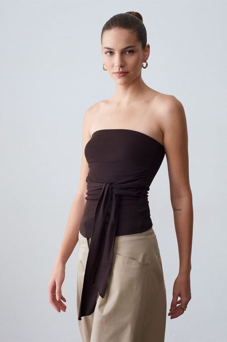 Strapless Slim-Fit Jersey Blouse met Strikdetail - Image 4