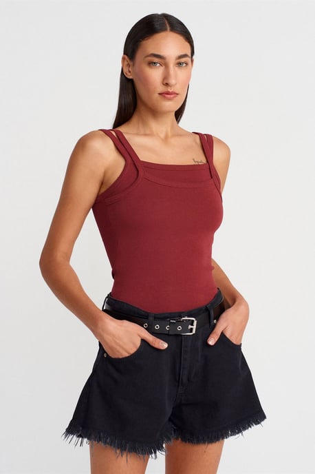 Ribbed Sleeveless Square-neck Blouse - Image 1