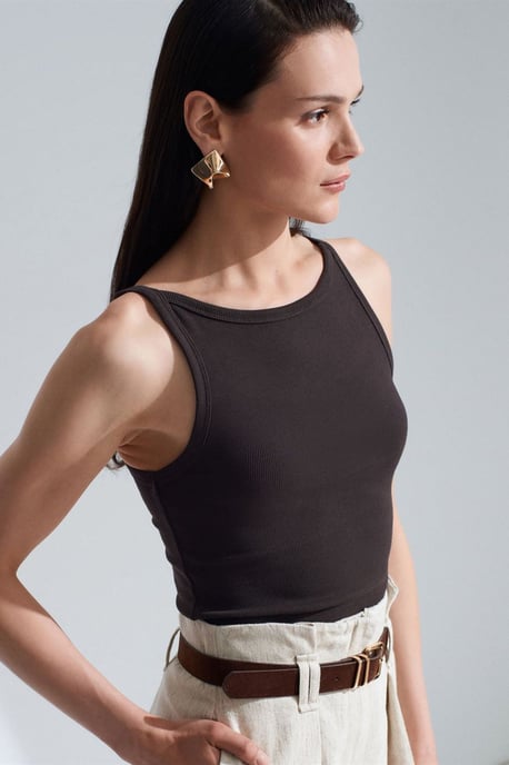Geribbelde Halternek Mouwloze Blouse - Image 3