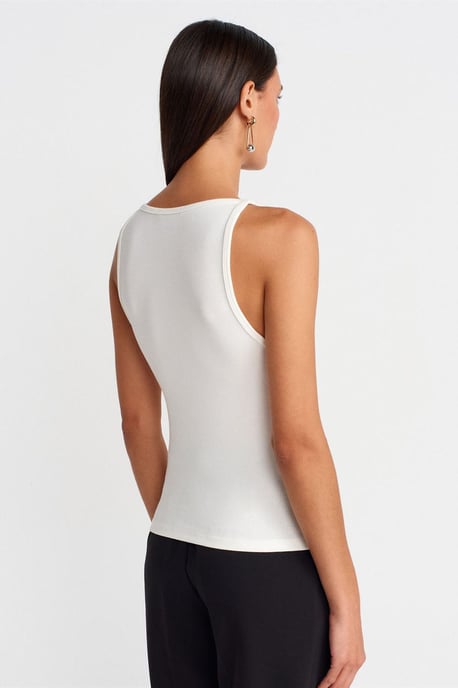 Ribbad Halterneck Slim-Fit Blus - Image 2