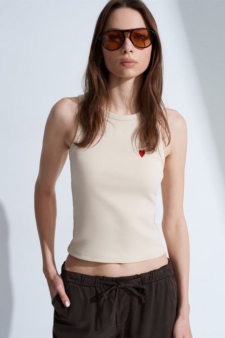 Geborduurde Mouwloze Slim-Fit Jersey Blouse - Image 3