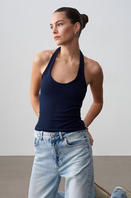 Geribbelde Halternek Mouwloze Blouse - Image 1
