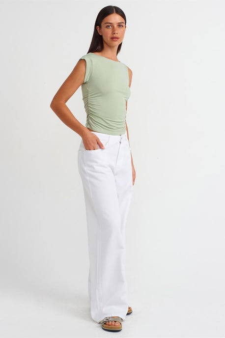 Mouwloze Bootnek Slank Passende Blouse - Image 3